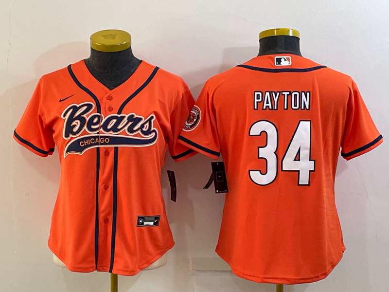 Youth Chicago Bears #34 Walter Payton Orange With Patch Cool Base Stitched Baseball Jersey